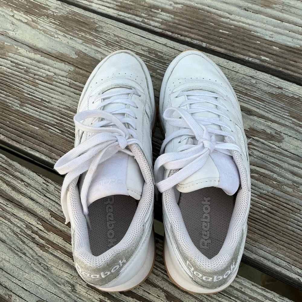 Reebok White Leather Sneakers with Gum Sole